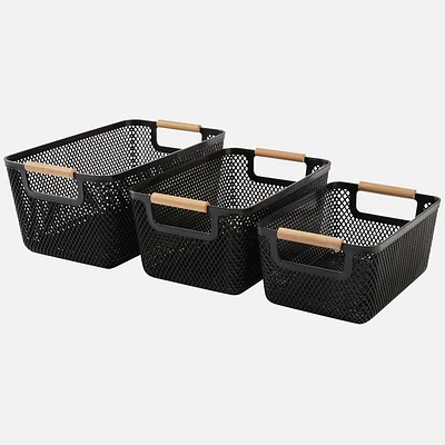 N&T Malla Basket With Wooden Handles, Set of 3
