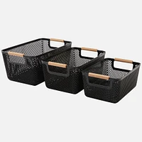 N&T Malla Basket With Wooden Handles, Set of 3