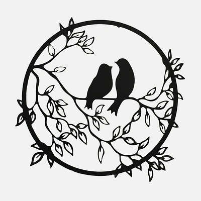 Wall Decor, Birds Lovers On A Branch - Black