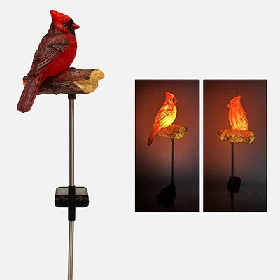 Solar Light, Cardinal on Bark Stake - Red