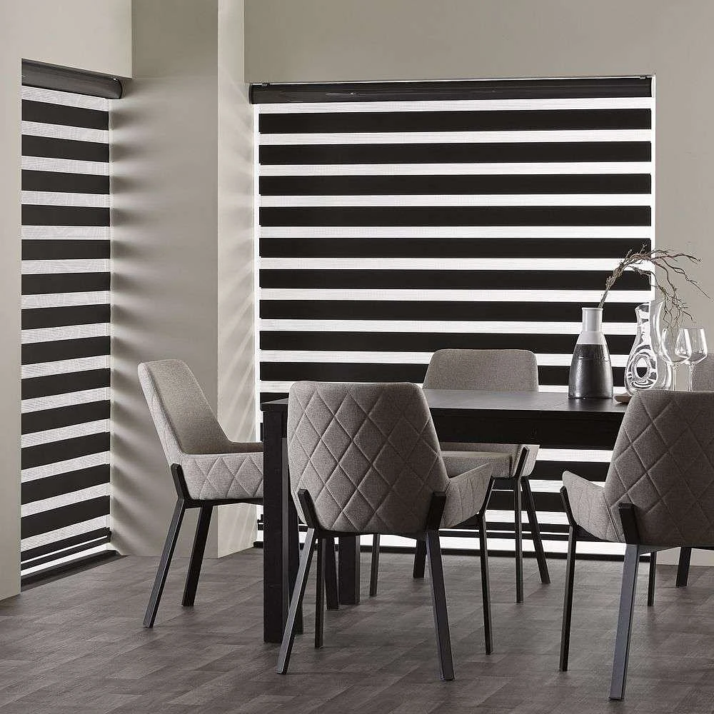 Stores déroulables à toile alternée luxueux « Transition » – Jour et nuit - Noir