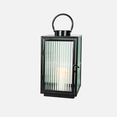 Square Small Lantern with Fluted glass - Black