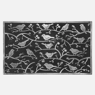 Rubber Mat - Birds On Branches, Silver