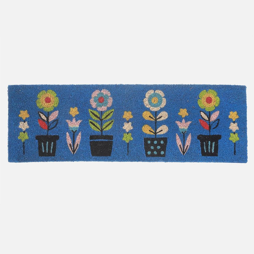 Coir Door Mat - Triple Florals, Navy