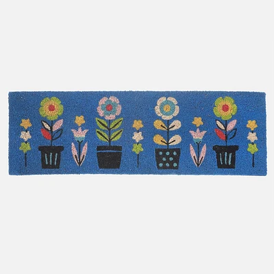 Coir Door Mat - Triple Florals, Navy