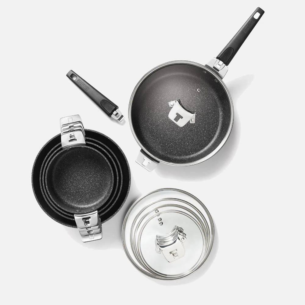 Batterie de cuisine en aluminium forgé Starfrit The Rock T-Lock, 12 pièces