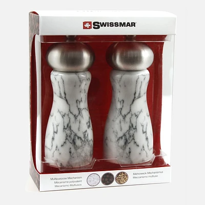 Swissmar Belle Salt and Pepper Mill Set White Marble 6''