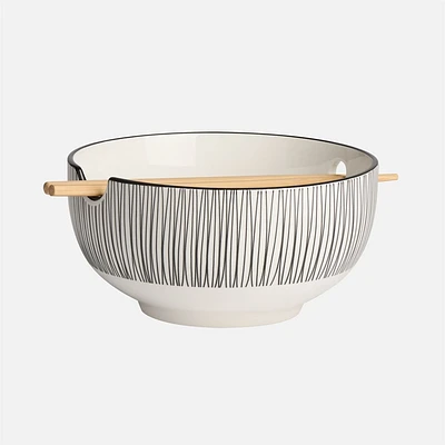 Kiri Noodle Bowl 7" Weave with Chopsticks by Torre & Tagus - Black