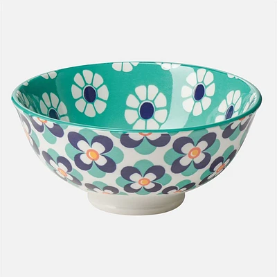 Kiri Bowl Teal/Blue Daisy - 8"