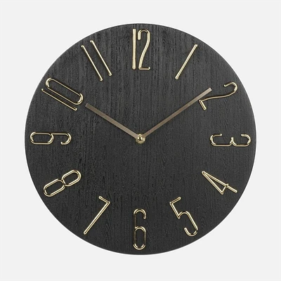 Wall Clock Black Face with Gold Numbers