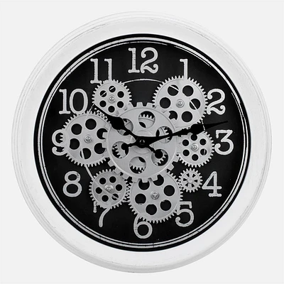 Wall Clock With Gear - Black & Silver