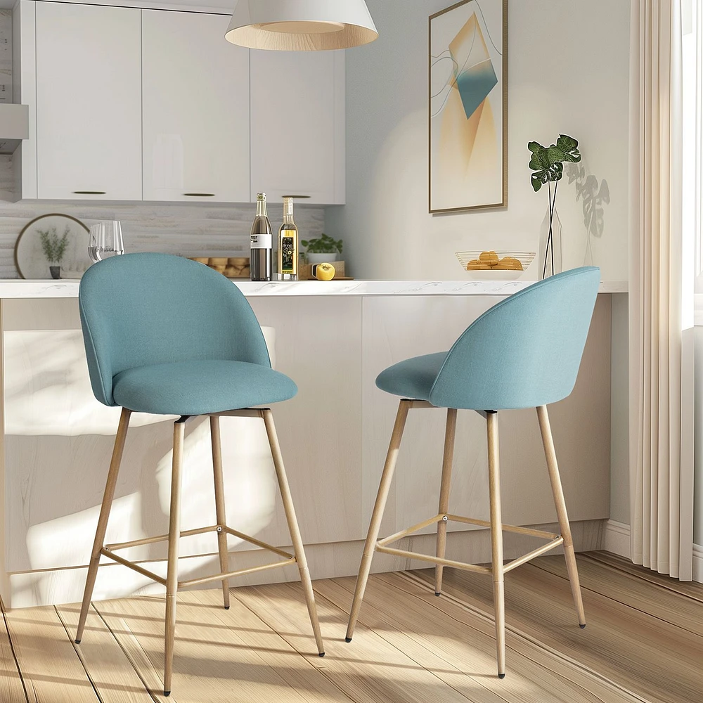 Modern Fabric Counter Barstools, Set of 4 - Blue