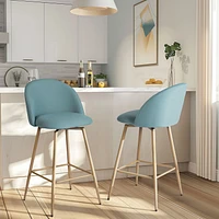 Modern Fabric Counter Barstools, Set of 4 - Blue