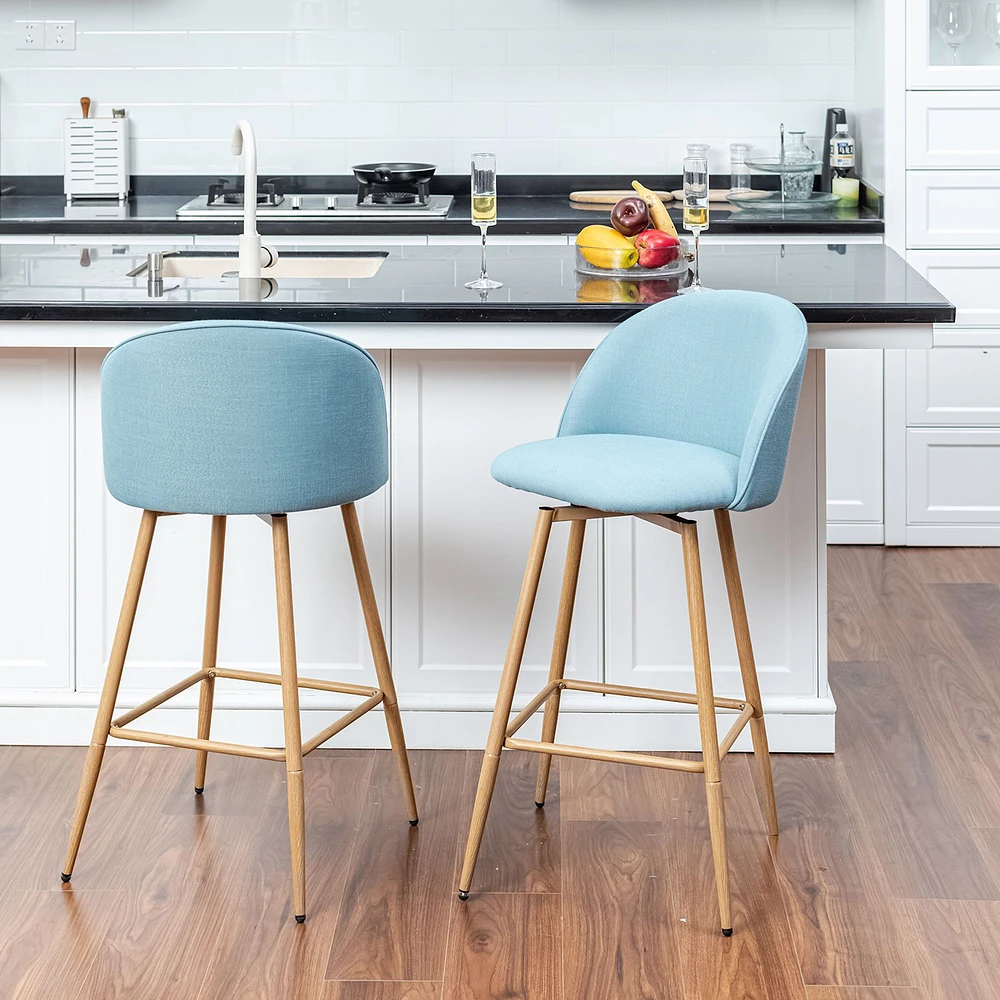 Modern Fabric Counter Barstools, Set of 4 - Blue