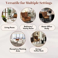 Modern Brown Suede Accent Chair with Black Metal Legs by Maison Classique