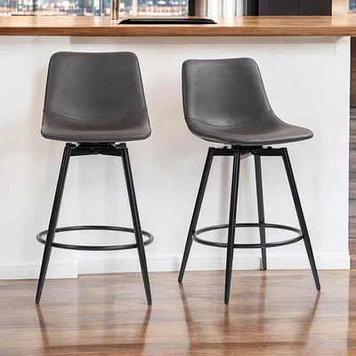 Modern Swivel Barstools, Set of 2 – Brown PU Leather