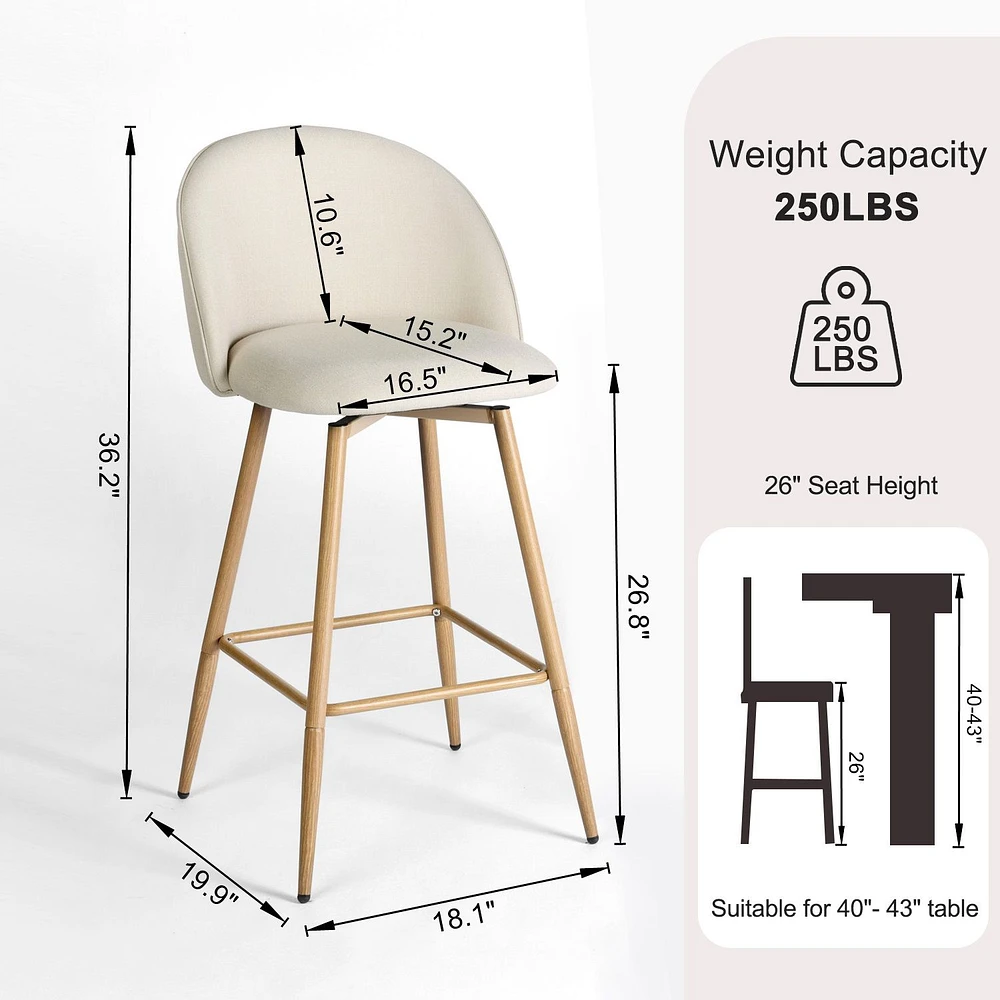 Modern Fabric Counter Barstools, Set of 4 - Beige