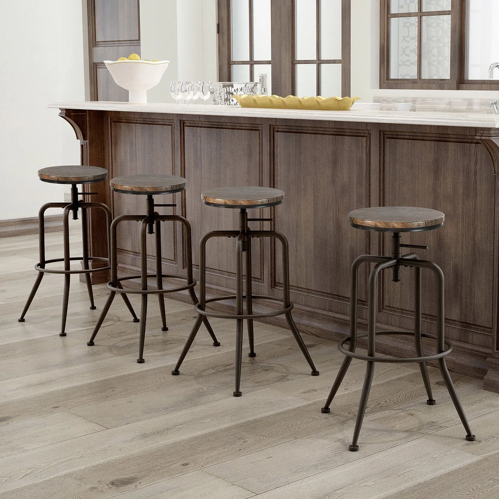 Ensemble de 4 tabourets de bar pivotants en chêne rustique à hauteur réglable