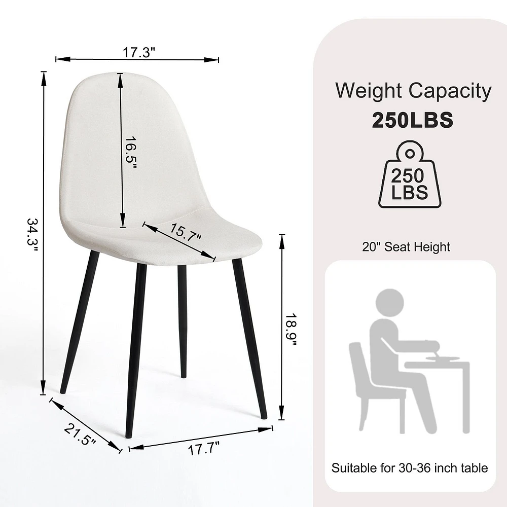 Elegant Fabric Dining Chairs in Cream White with Sleek Black Legs by Maison Classique, Set of 4