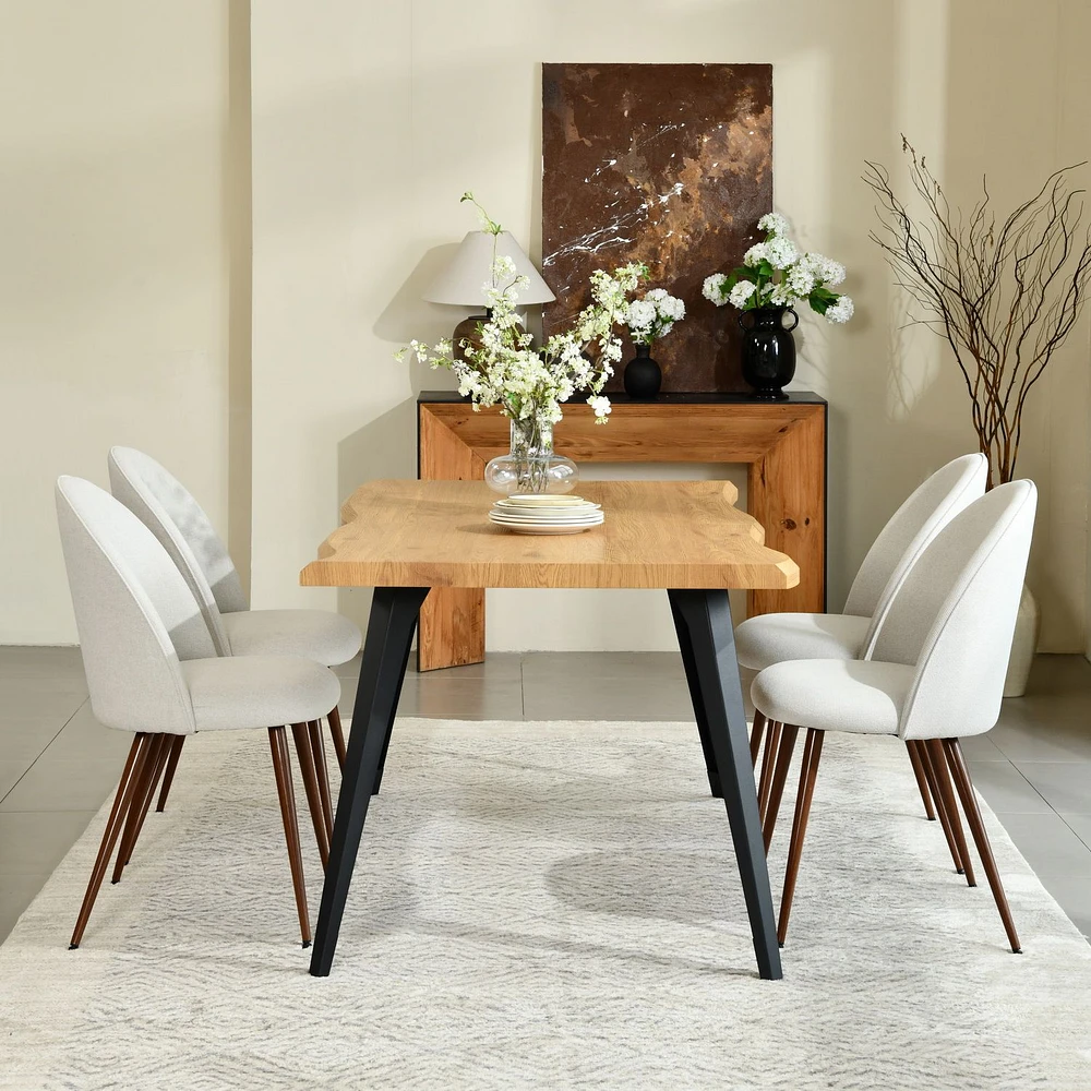 5-Piece Dining Set Natural Wood Table With Haven Beige Chairs