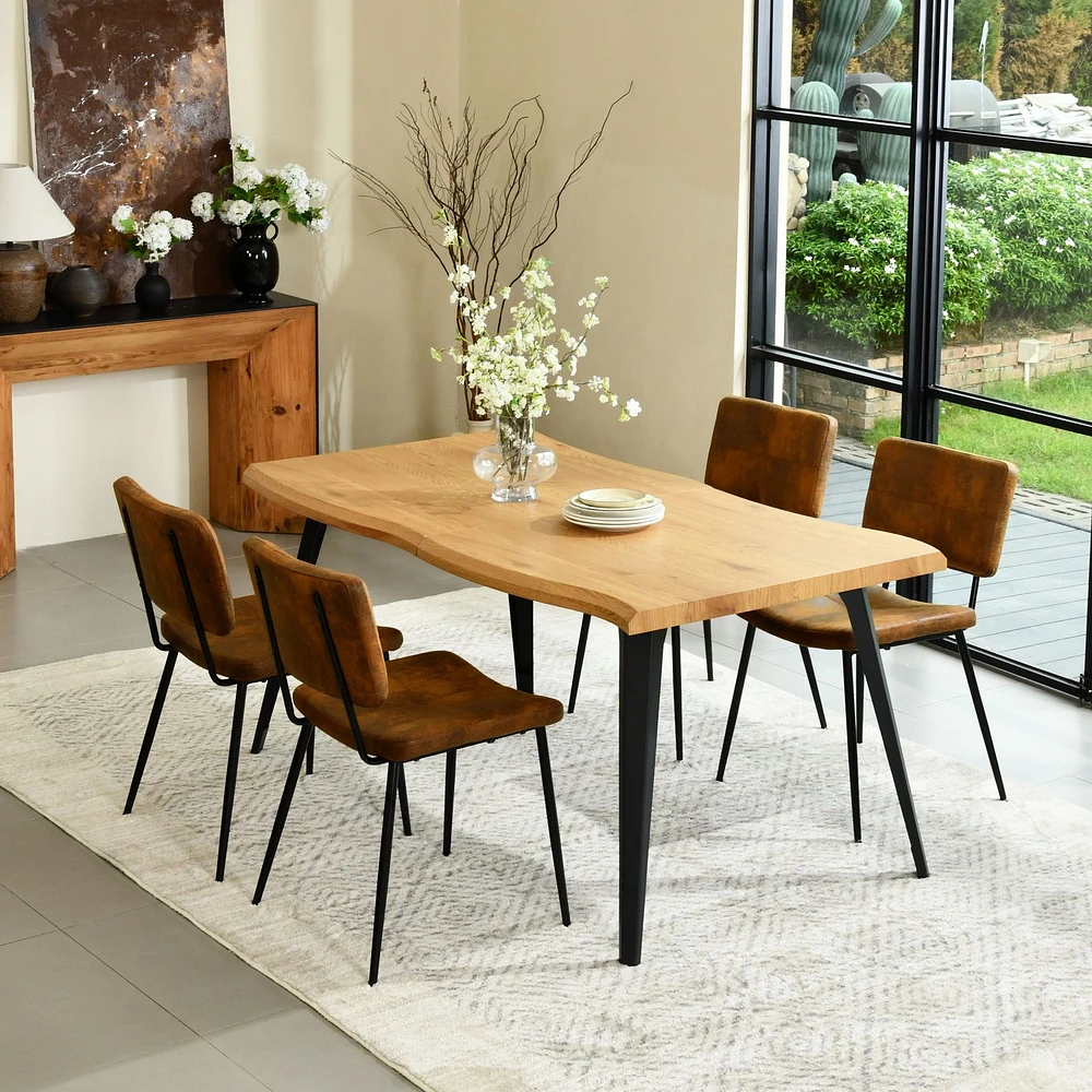 5-Piece Dining Set Manufactured Wood Table With Square Suede Brown Chairs