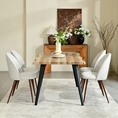 5-Piece Dining Set Dark Wood Table With Haven Beige Chairs by Maison Classique
