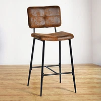 Set of 2 Counter Height Bar Stool with Suede Upholstery and Black Metal Legs by Maison Classique