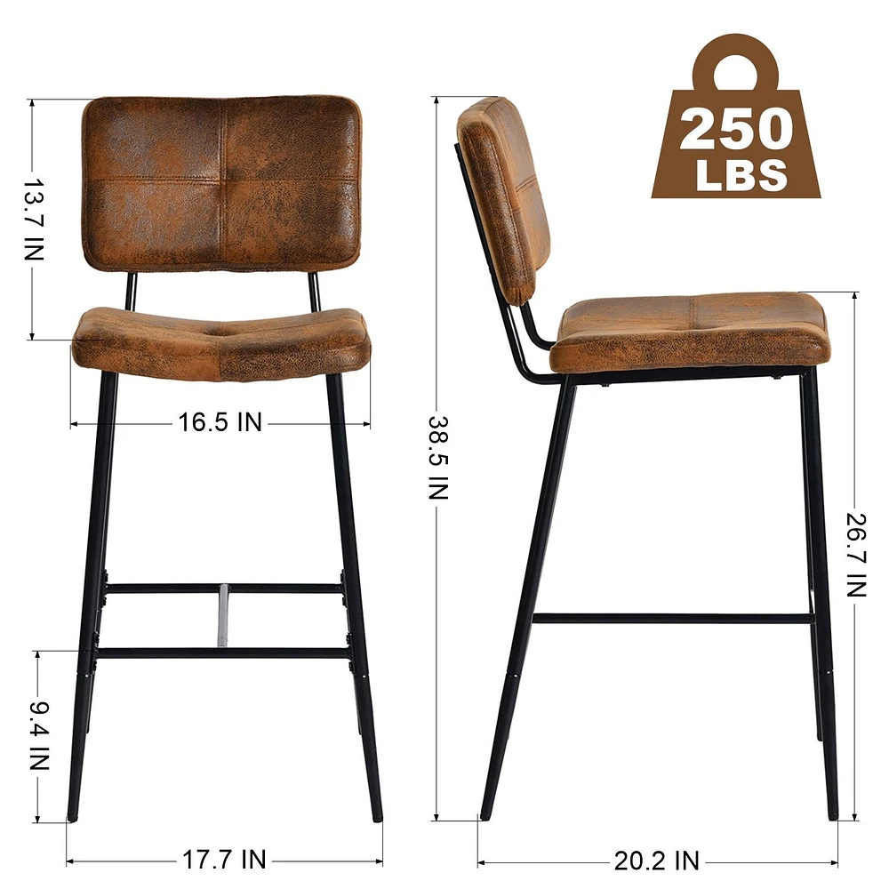Set of 2 Counter Height Bar Stool with Suede Upholstery and Black Metal Legs by Maison Classique