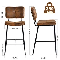 Set of 2 Counter Height Bar Stool with Suede Upholstery and Black Metal Legs by Maison Classique