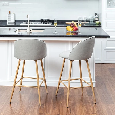 Set of 2 Grey Fabric Swivel Counter Barstools by Maison Classique
