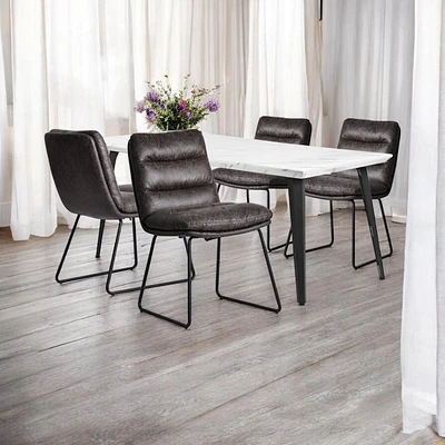 Marble Dining Set with Grey Chairs, Set of 5