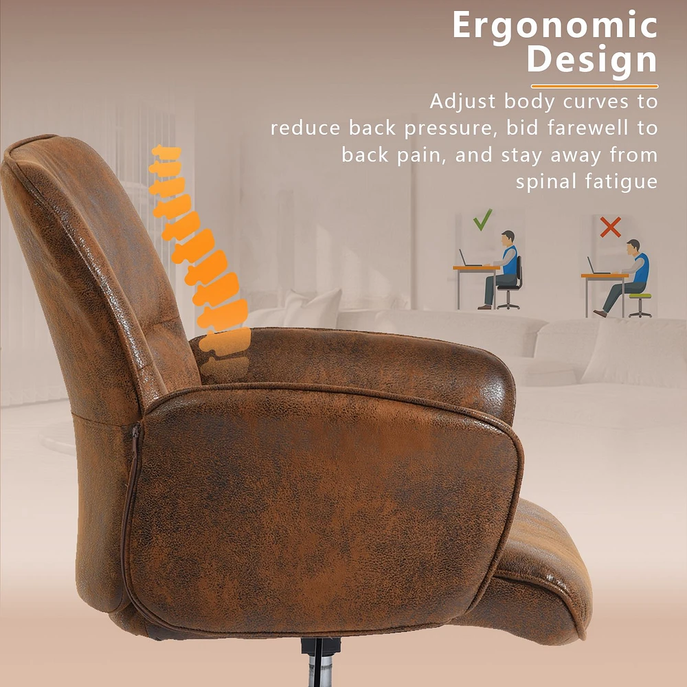 360° Swivel Adjustable Height Chair in Suede Brown Fabric by Maison Classique