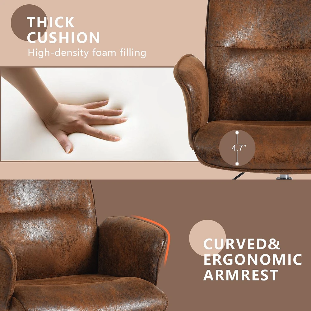 360° Swivel Adjustable Height Chair in Suede Brown Fabric by Maison Classique