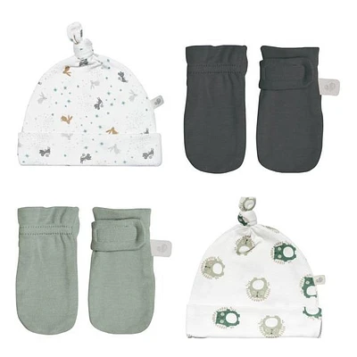 Bamboo Hats and Mitts, Set of 4 - Hedgehogs & Mice