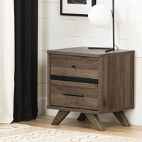 Flam 2-Drawer Nightstand in Natural Walnut and Matte Black by South Shore Furniture