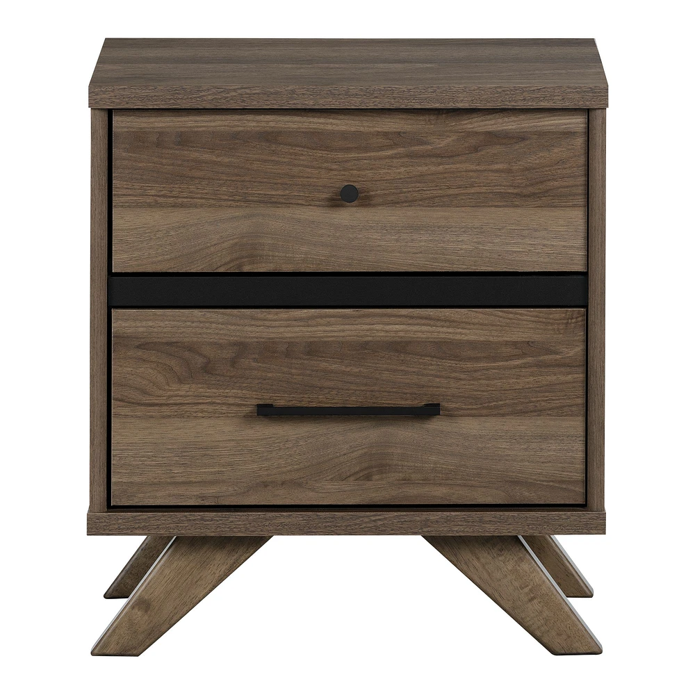 Flam 2-Drawer Nightstand in Natural Walnut and Matte Black by South Shore Furniture