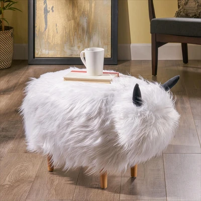 White Yak Fur Ottoman