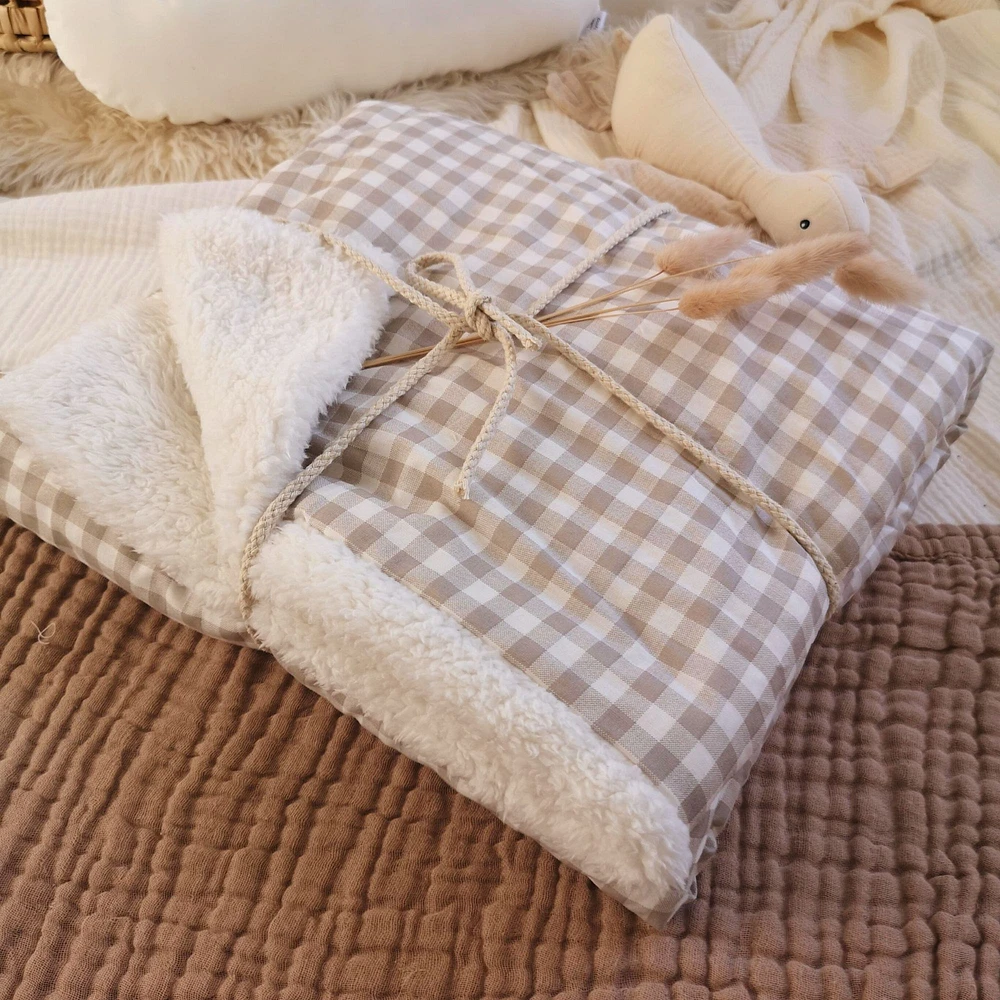 Checkerboard Baby Blanket - Beige