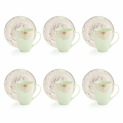 Rose 12-Piece Bone ChinaCups and Saucers Set by Brilliant