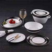 Black Swirl 16-Piece Bone China Dinnerware Set by Brilliant