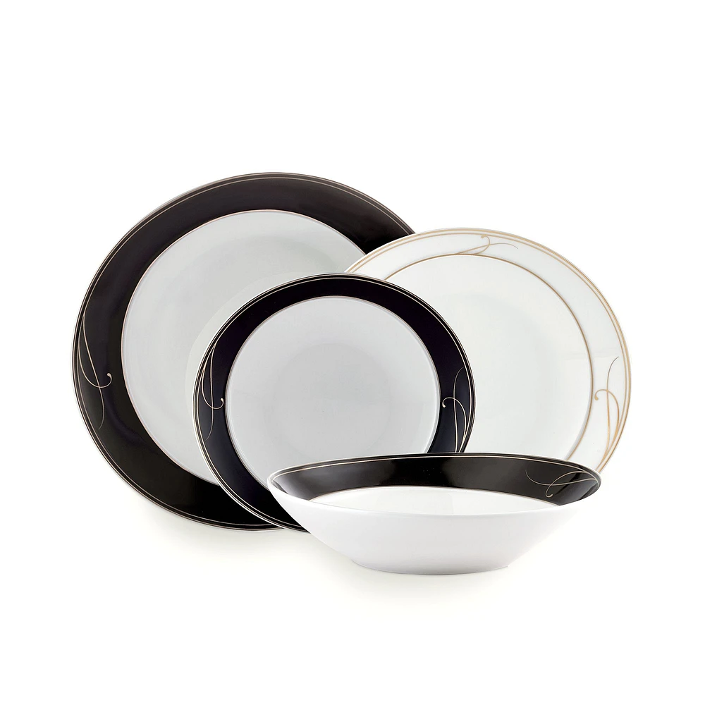 Black Swirl 16-Piece Bone China Dinnerware Set by Brilliant