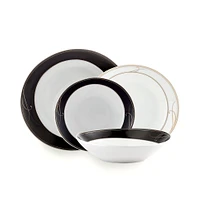 Black Swirl 16-Piece Bone China Dinnerware Set by Brilliant
