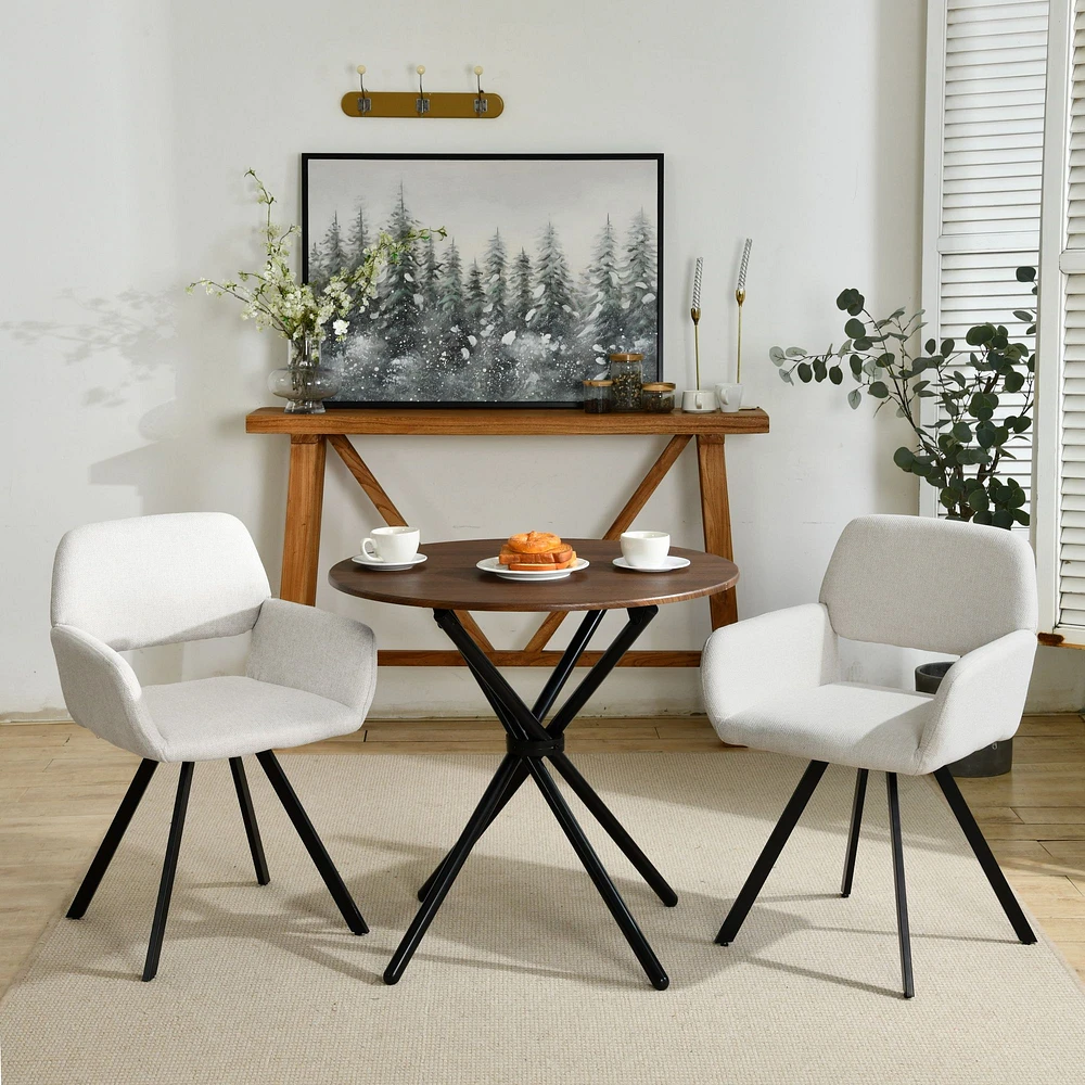 3-Piece Dining Set Walnut Round Table With Beige Swivel Chairs by Maison Classique
