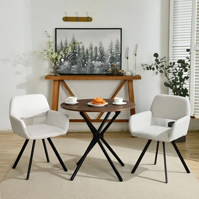3-Piece Dining Set Walnut Round Table With Beige Swivel Chairs by Maison Classique
