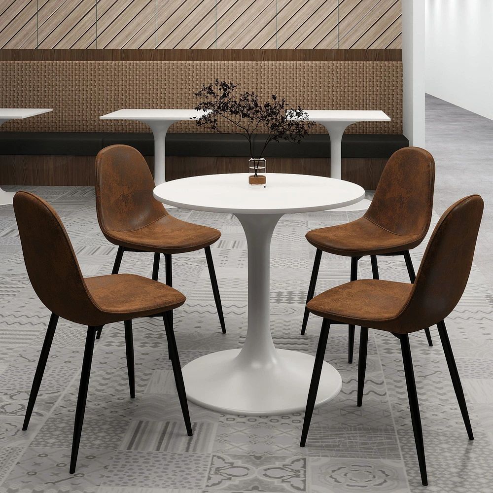 Ensemble de salle à manger rond avec chaises en suédine, ensemble de 5 - Blanc