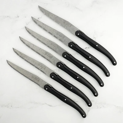 Set of 6 Laguiole Black Vintage Steak Knives by Jean Dubost Laguiole