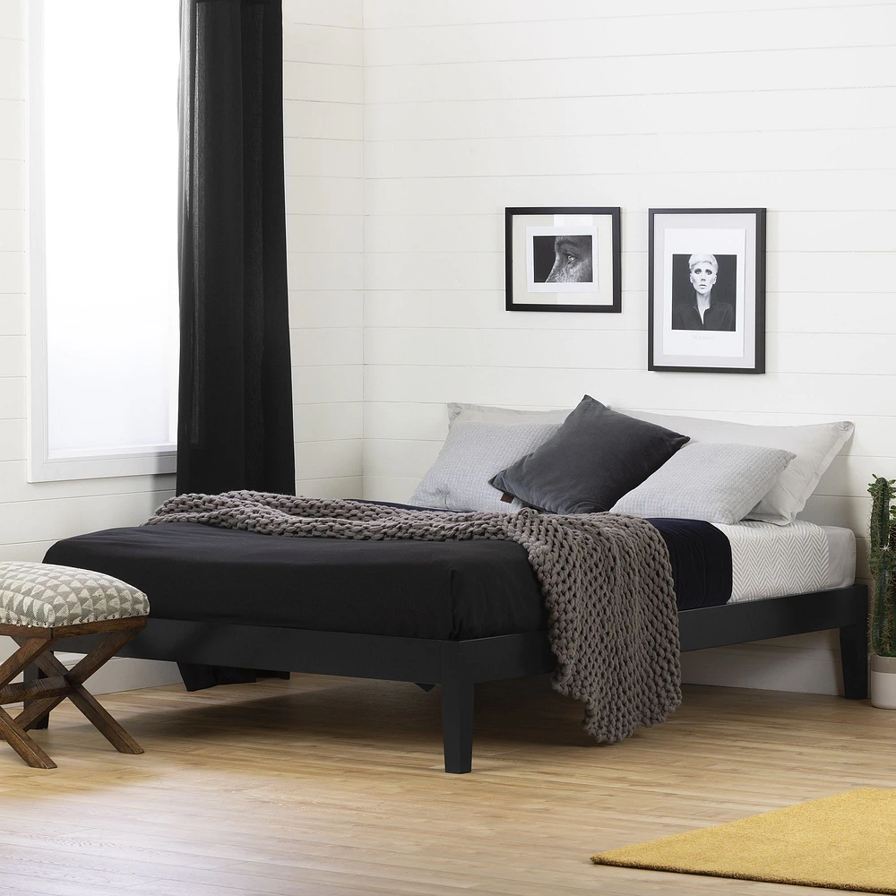 Vito Queen Solid Wood Platform Bed Pure Black by South Shore Furniture