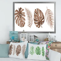 Tropical Monstera and Palm Leaf Terracotta  Wall Art