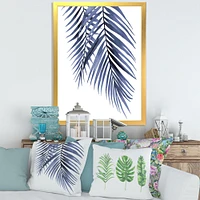 Blue Palm Leaves Abstract Tropical Branches  Wall Art