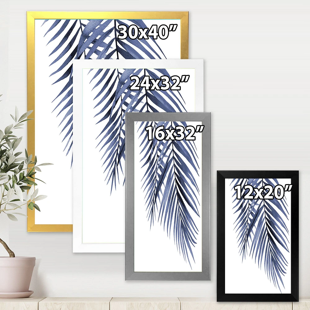 Blue Palm Leaves Abstract Tropical Branches  Wall Art